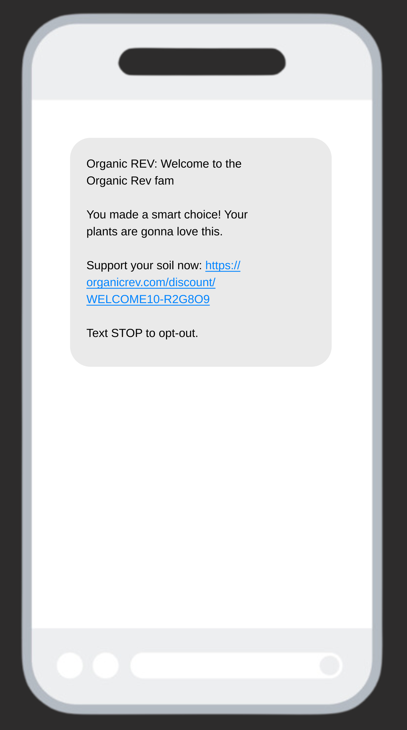 Example welcome SMS message