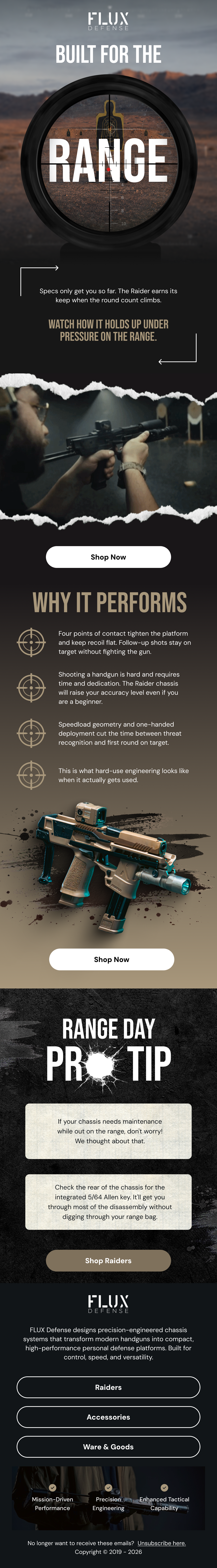 Full email design created by ZHS Ecom for Flux Defense