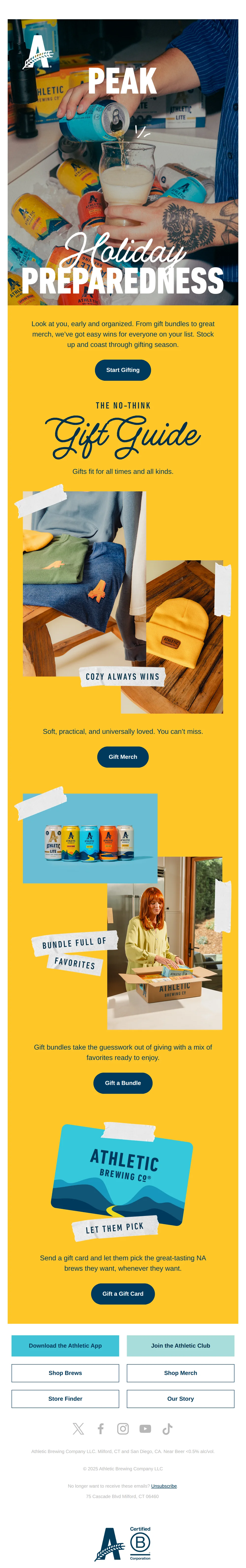 Athletic Brewing email with subject line: The Athletic Gift Guide