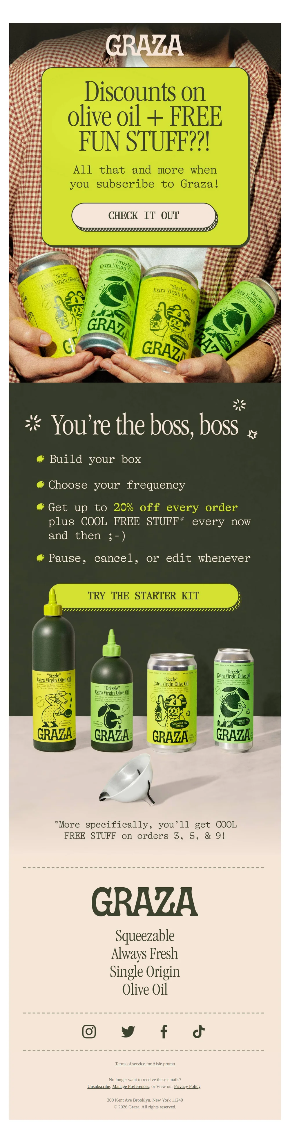 Graza email with subject line: The best thing to get in the mail??
