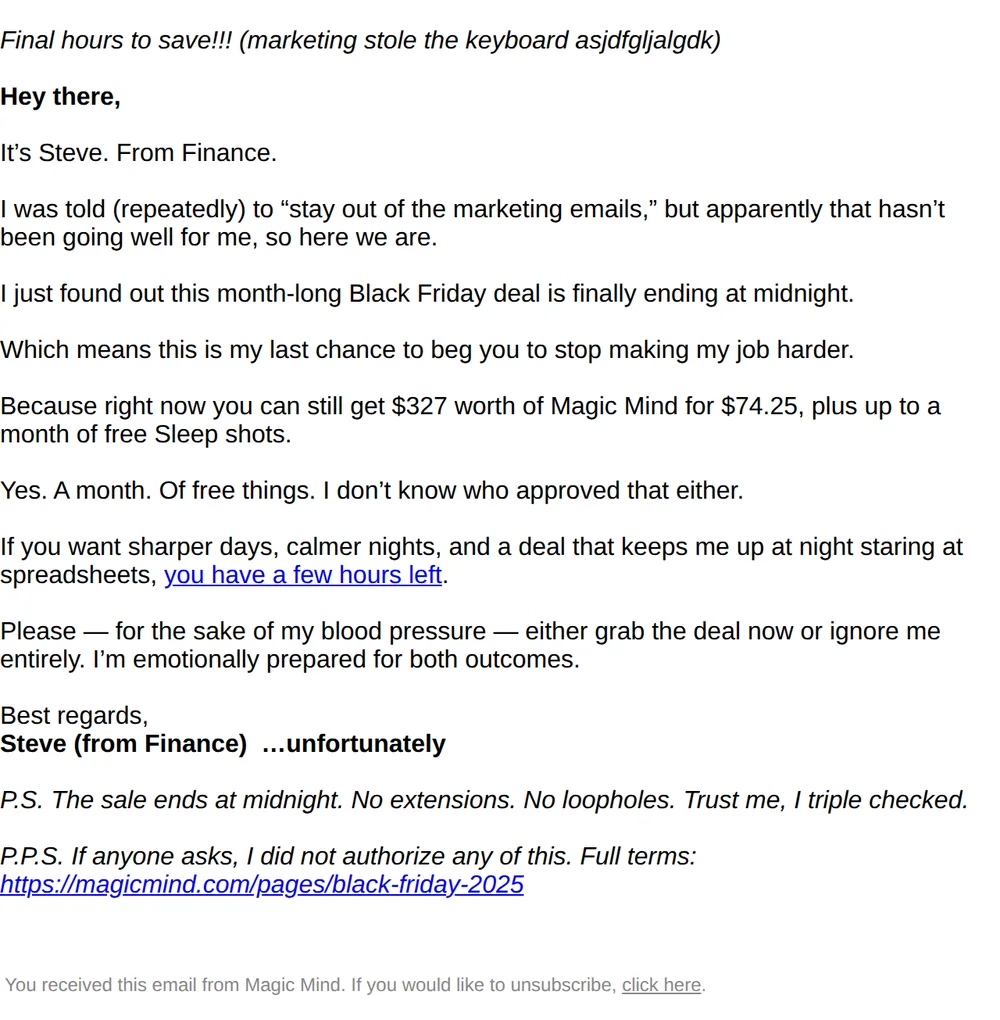 Magic Mind email with subject line: It's Steve. Please don't open this.