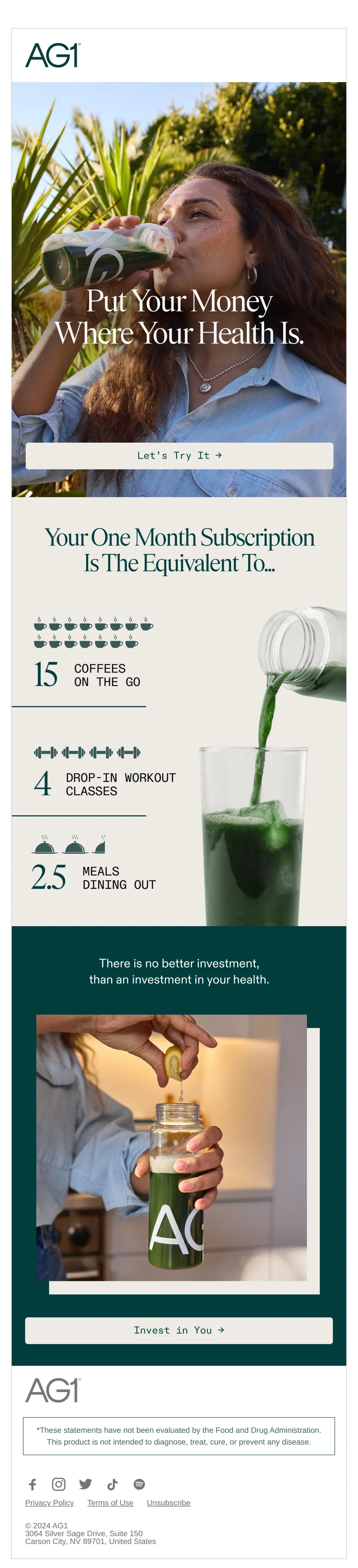 AG1 email with subject line: Whole body support with Foundational Nutrition