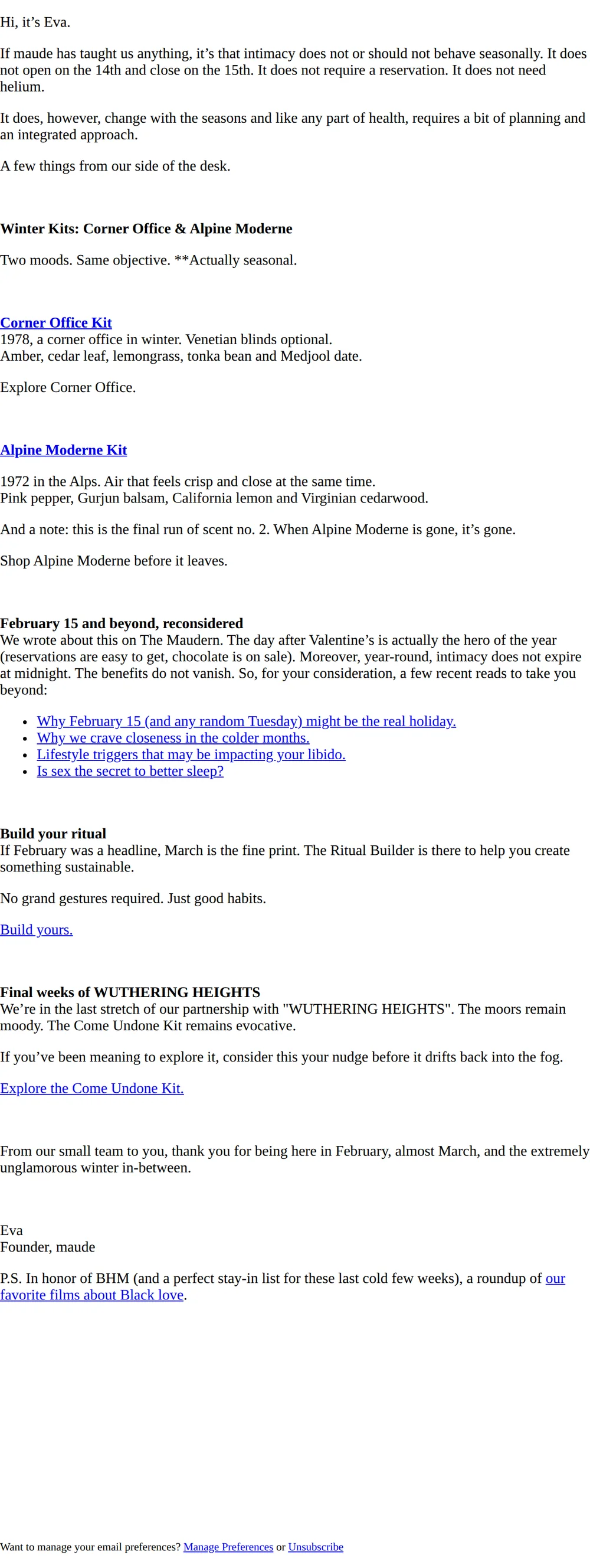 Maude email with subject line: Intimacy isn't seasonal