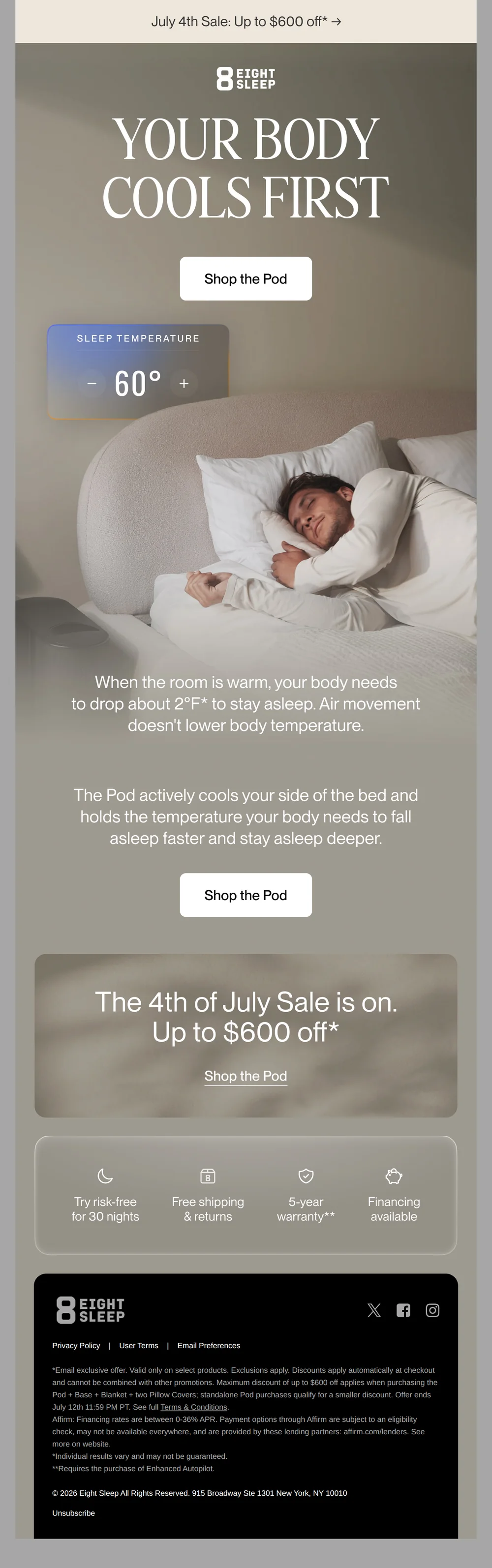Eight Sleep email with subject line: Want to fall asleep faster this summer?*
