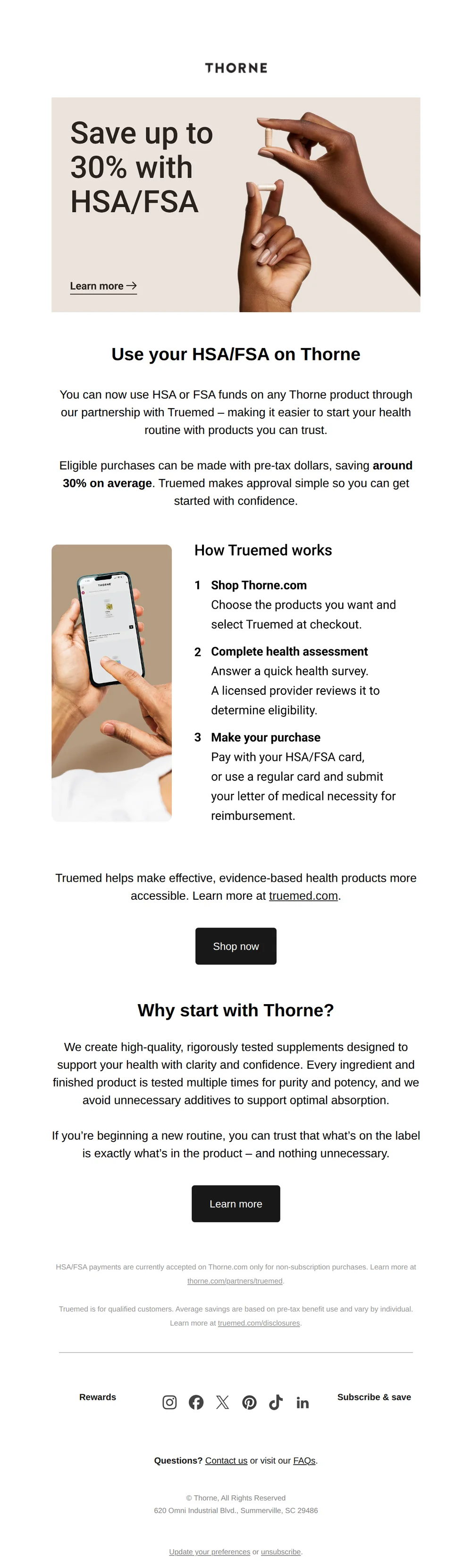 Reminder: Use your HSA/FSA at Thorne!