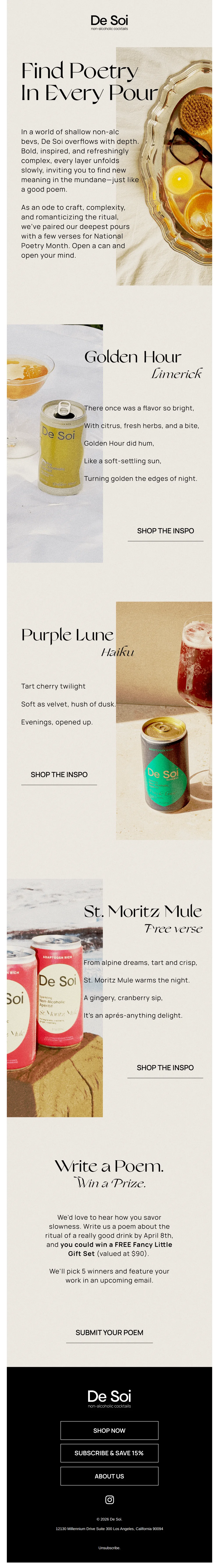 De Soi email with subject line: Feeling poetic? You could win a FREE prize ✨