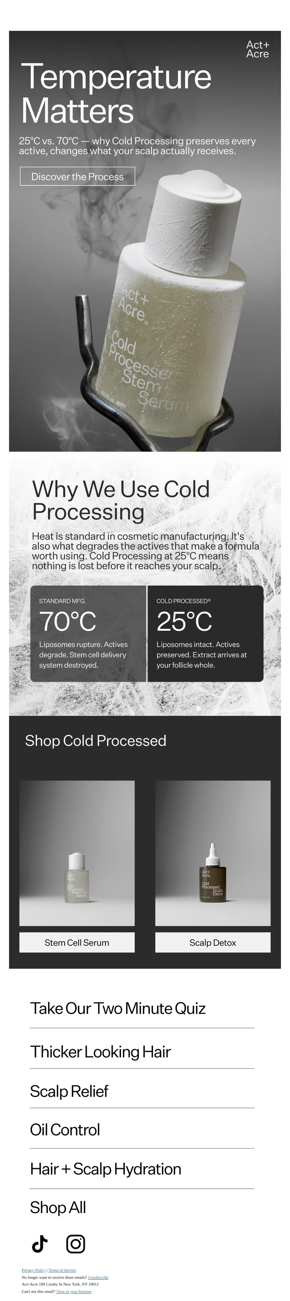 Act+Acre email with subject line: Why We Never Heat Our Formulas