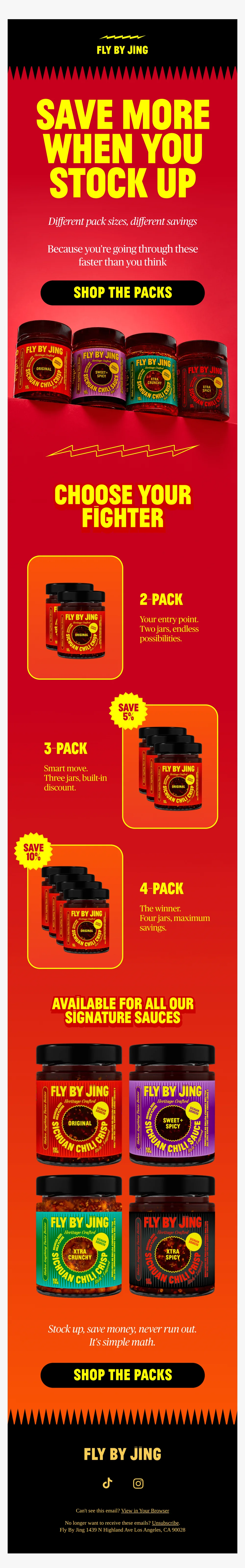 Fly By Jing email with subject line: 💰 Buy more sauce, save more