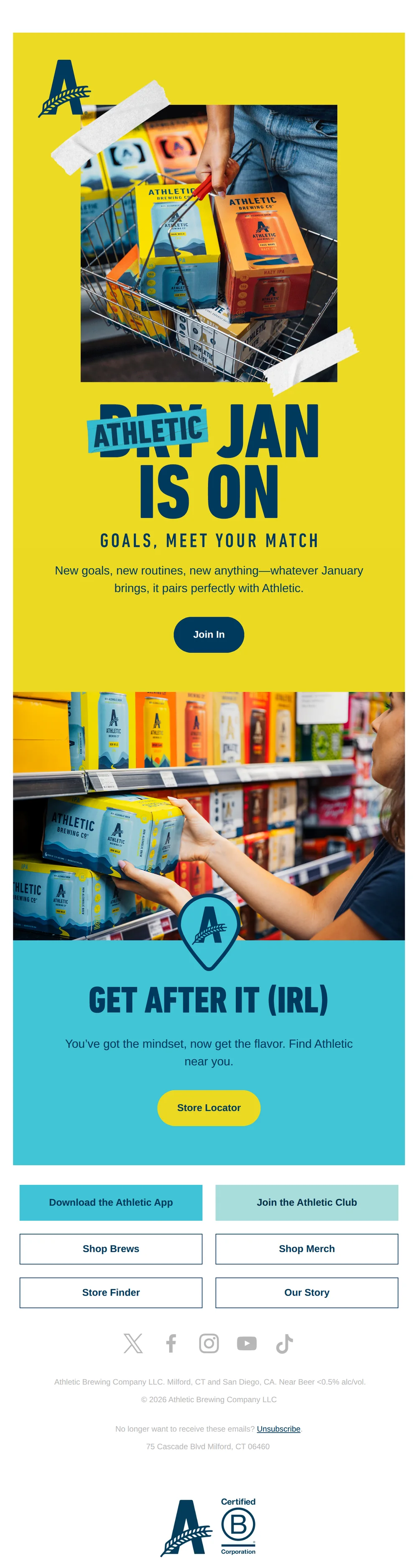 Athletic Brewing email with subject line: Reset. Refill. Repeat.
