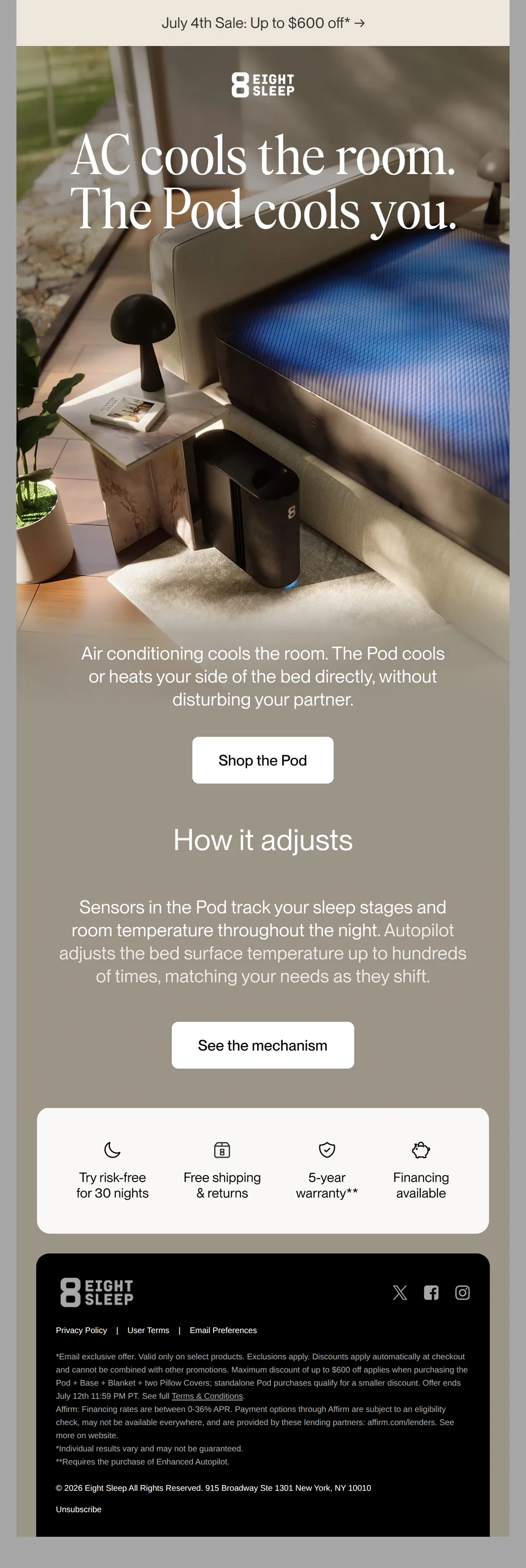 Eight Sleep email with subject line: AC cools the room. The Pod cools you*