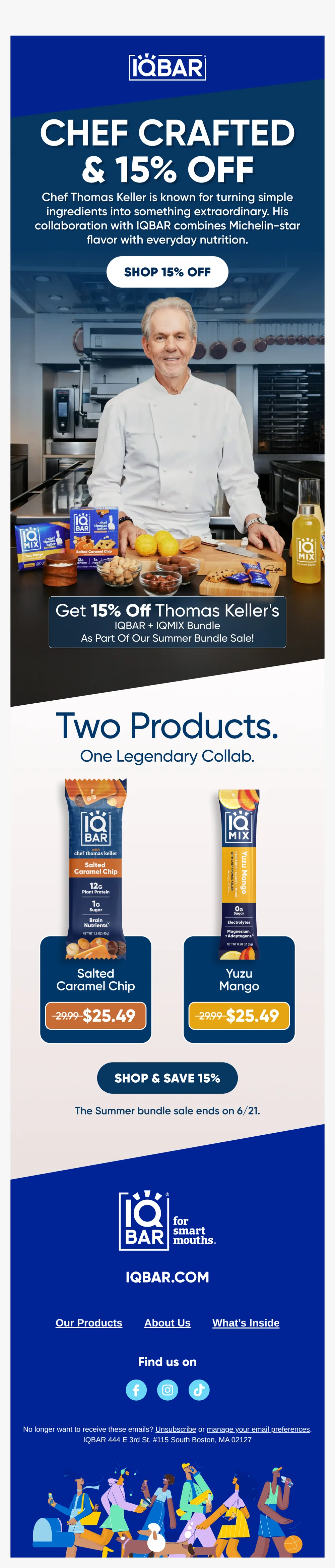 IQBAR email with subject line: Michelin-star flavor. 15% off. 🍫