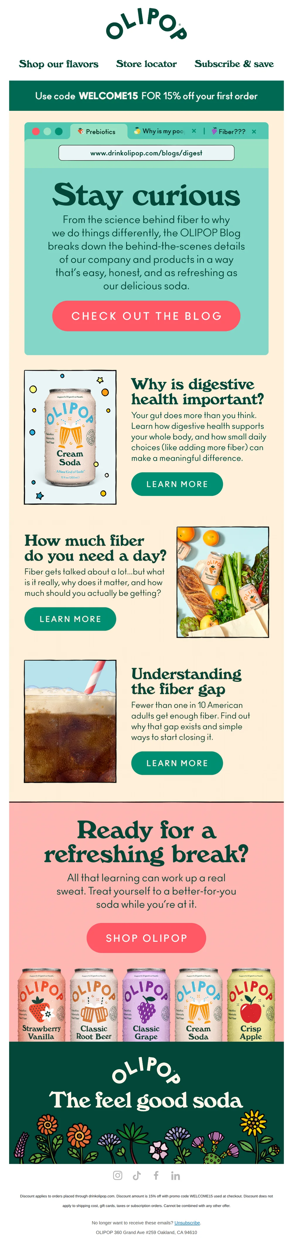 OLIPOP email with subject line: Want to Nerd Out With Us? 🥤📚