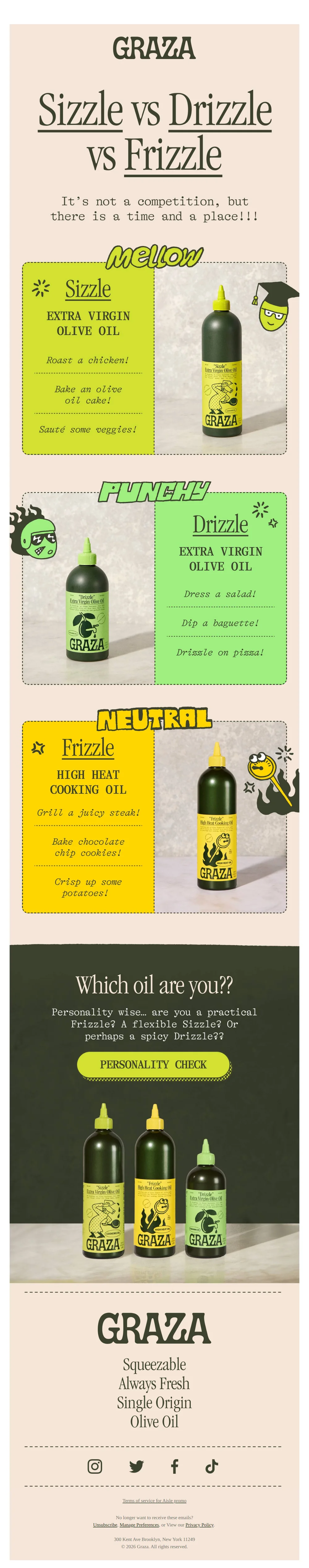 Graza email with subject line: Sizzle, Drizzle, or Frizzle??
